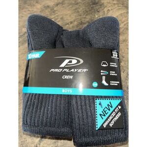 10 pair of boys Crew socks black pro player shoe size 3-9 new in pack